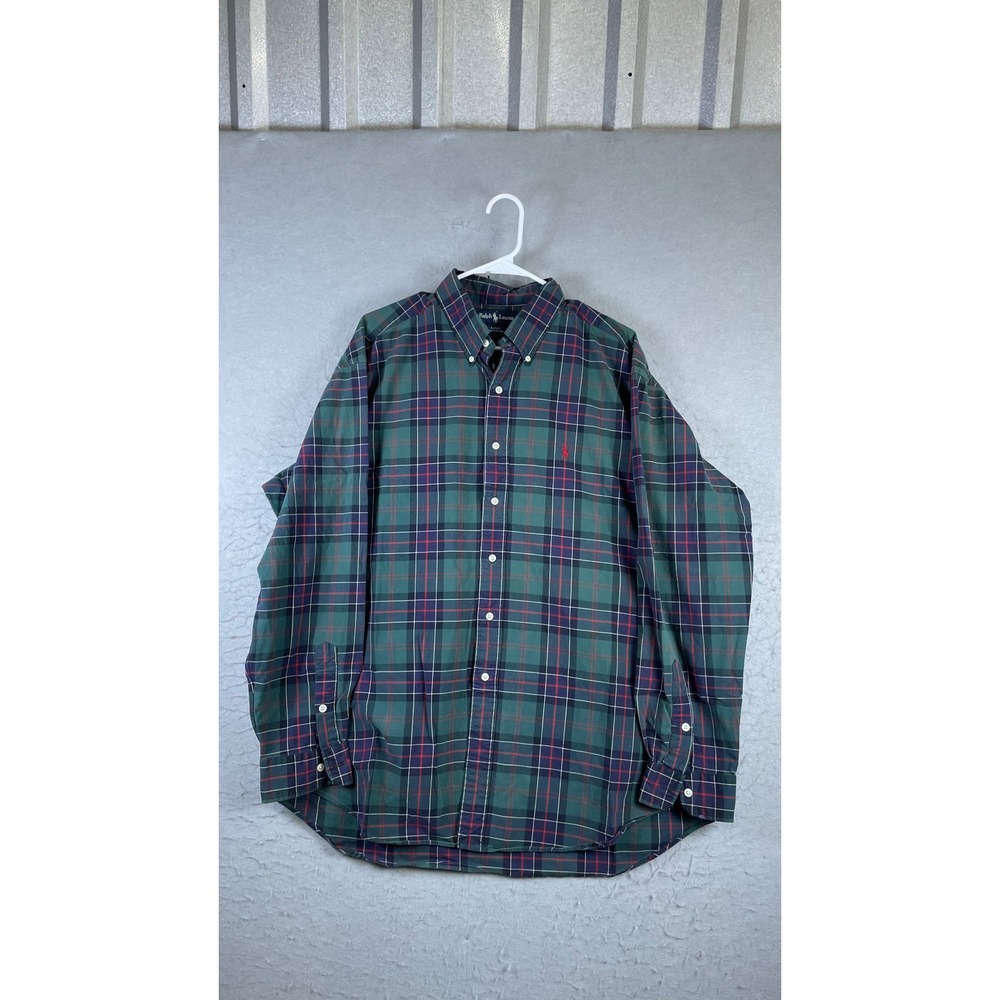 Ralph Lauren Button Down Shirt Mens XL Green Plaid Excellent Blake Cotton Pony